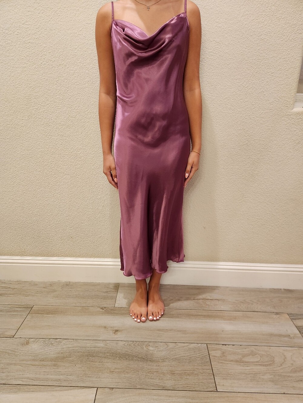 Bebe Satin Cowl Neck Midi Slip Dress - SIZE SMALL / PLUM